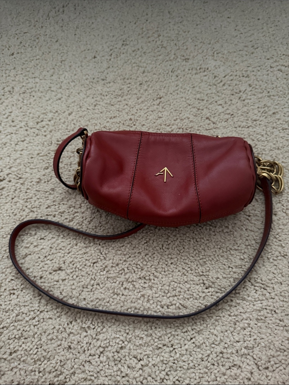 Red Leather Crossbody Bag with Gold Accent